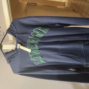 Blue Hoodie with Green Lettering